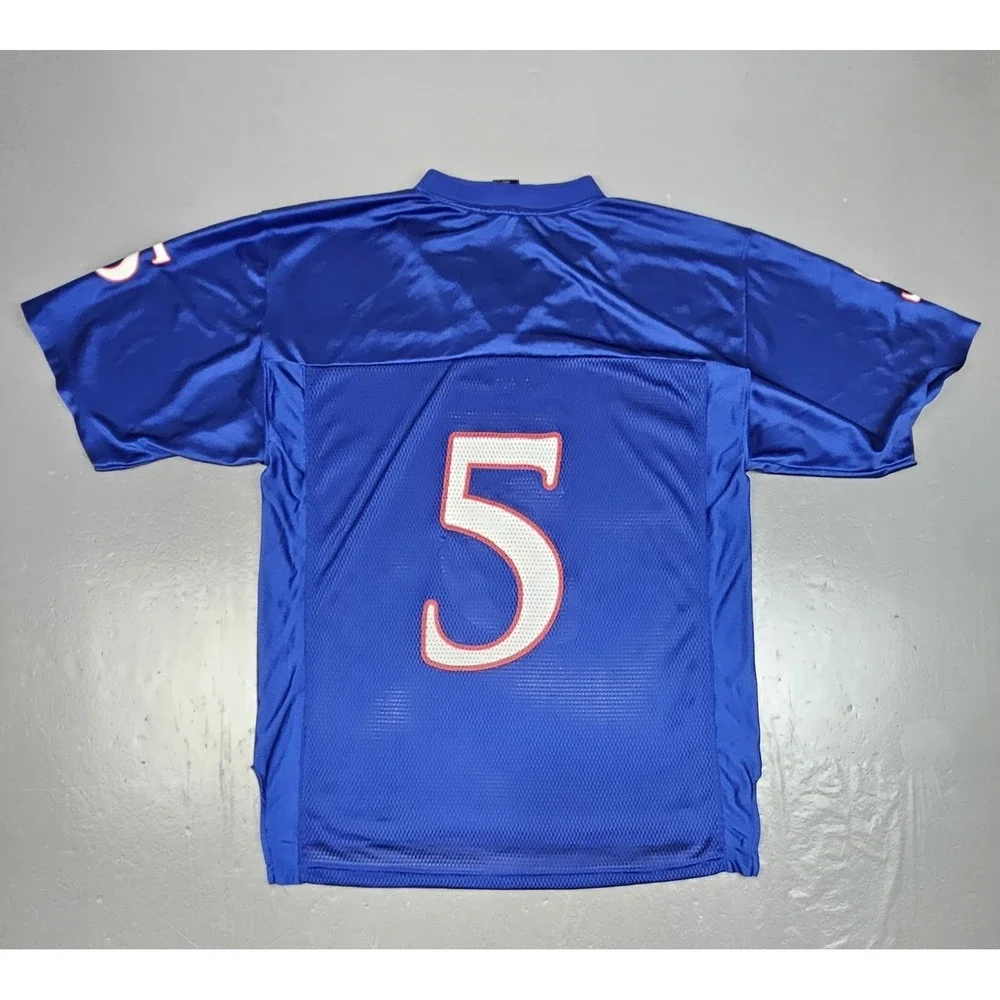 Vintage Adidas Kansas Jayhawks KU Football Jersey Mena Medium #5 Blue Mesh NCAA